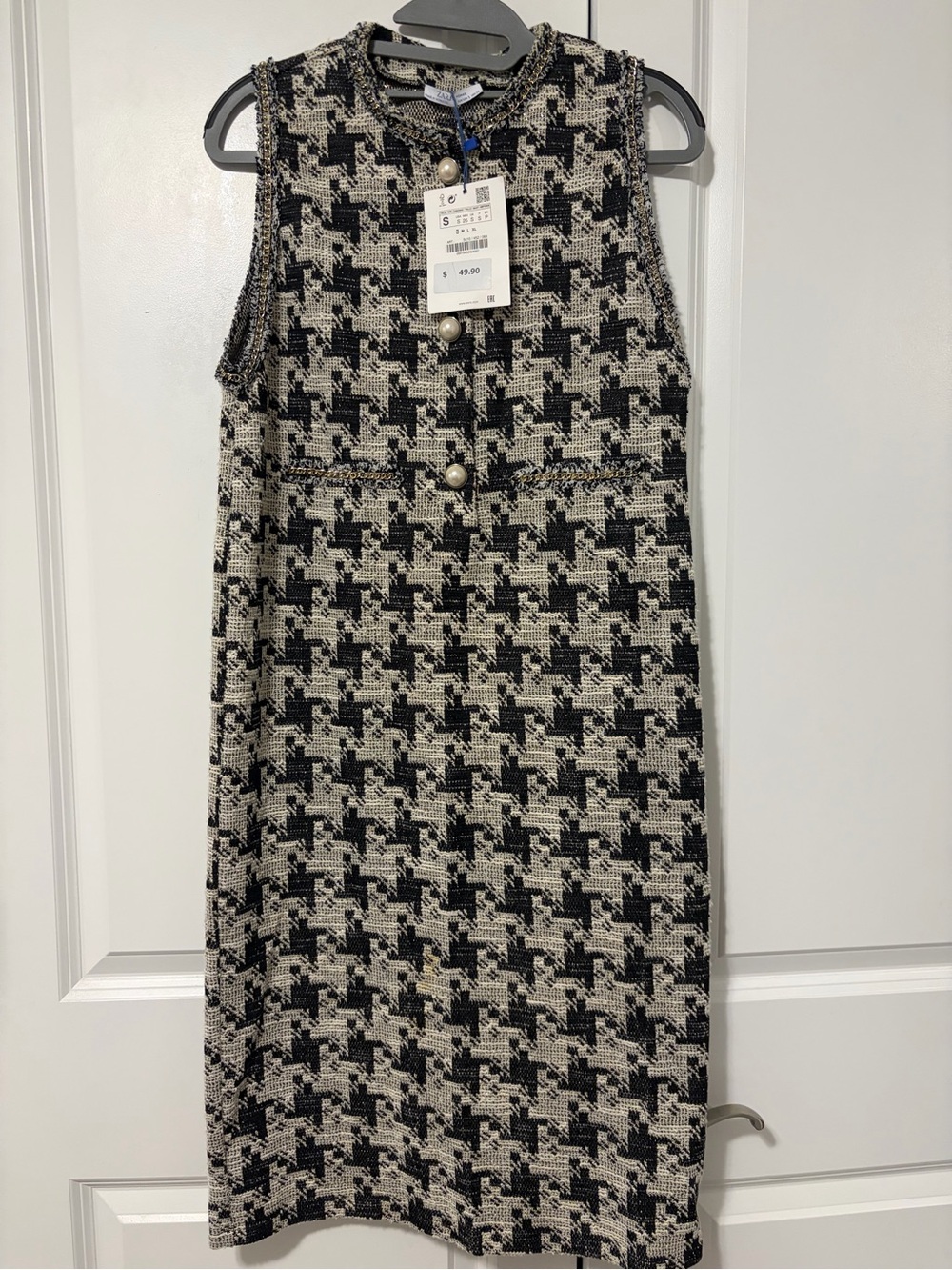 Zara Black & Cream Houndstooth Sleeveless Shift Dress